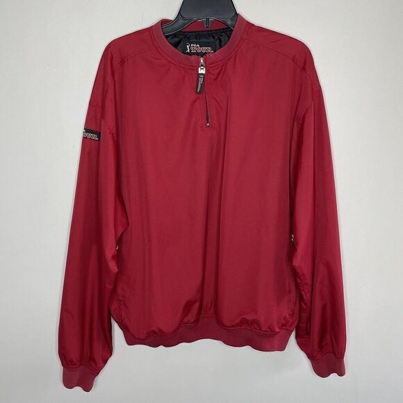 PGA TOUR Windbreaker Mens Large L Red Pullover 1/4 Zip Golf Outdoors - Picture 1 of 12
